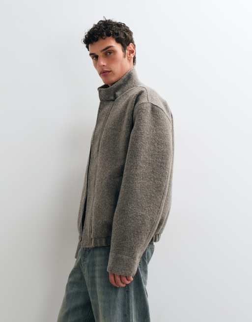 ASOS DESIGN boucle wool mix funnel neck bomber in gray, 4 of 5