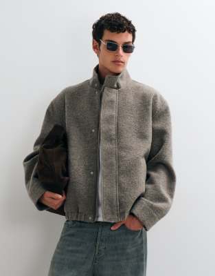 Asos Design Boucle Wool Mix Funnel Neck Bomber In Multi