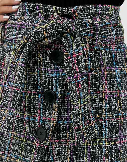 ASOS DESIGN boucle wrap mini skirt with buttons and tie waist, 3 of 4