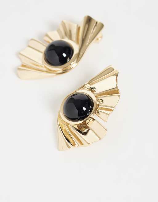 ASOS DESIGN boucles d'oreilles à clous avec demi-ventail statement finition dorée, 3 de 4