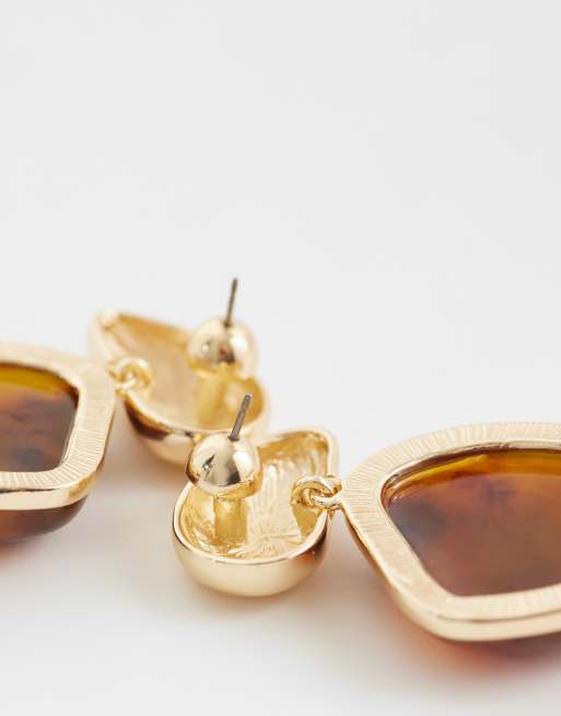 ASOS DESIGN boucles d'oreilles à clous avec petit pendentif forme fondue effet écaille de tortue ton doré, 3 de 4