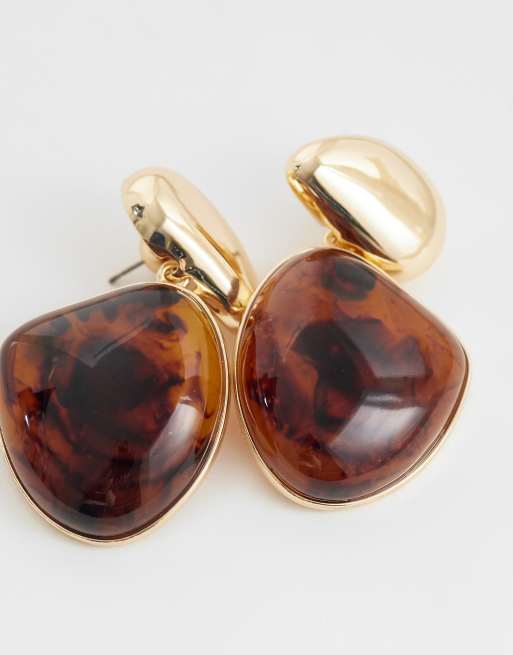 ASOS DESIGN boucles d'oreilles à clous avec petit pendentif forme fondue effet écaille de tortue ton doré, 4 de 4