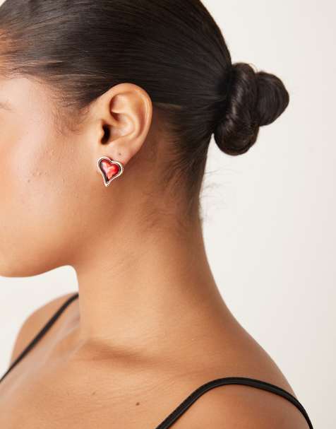 ASOS DESIGN - Boucles d'oreilles à motif cœur - Rouge - view 1
