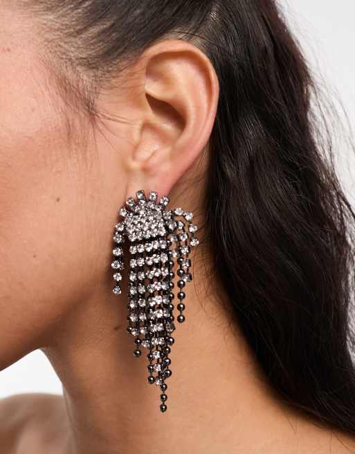 ASOS DESIGN - Boucles d'oreilles à pendant avec motif cascade en cristal - Gris acier