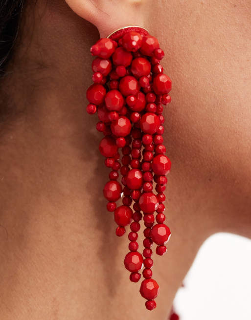 ASOS DESIGN - Boucles d'oreilles à pendants perles fantaisie façon cascade - Rouge, 2 de 4