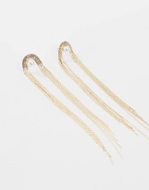 ASOS DESIGN - Boucles d'oreilles à perle fantaisie et pendants à chaînes fines - Doré, 2 de 4