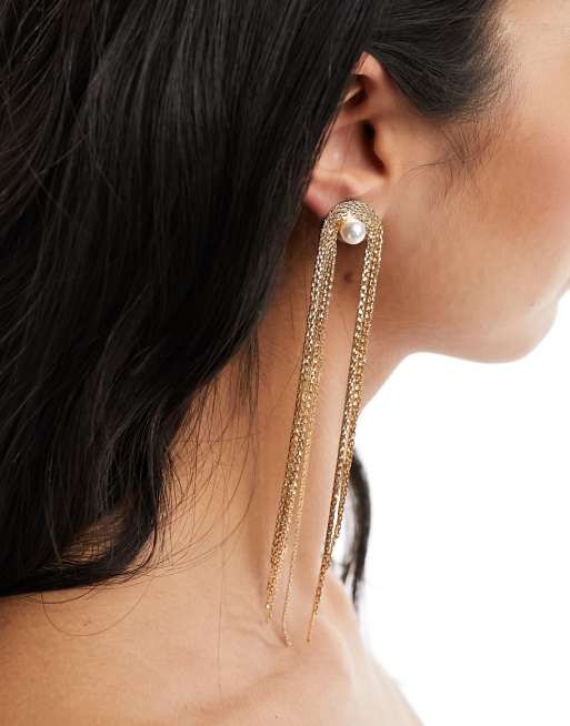 ASOS DESIGN - Boucles d'oreilles à perle fantaisie et pendants à chaînes fines - Doré, 4 de 4