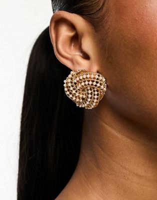 ASOS DESIGN stud earrings in vintage look micro pearl design in gold tone - ASOS Price Checker