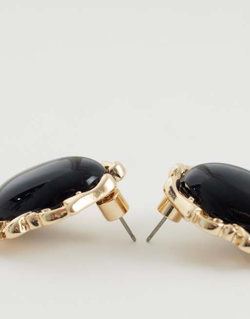 ASOS DESIGN - Boucles d'oreilles à pierre noire sertie - Doré, 4 de 5