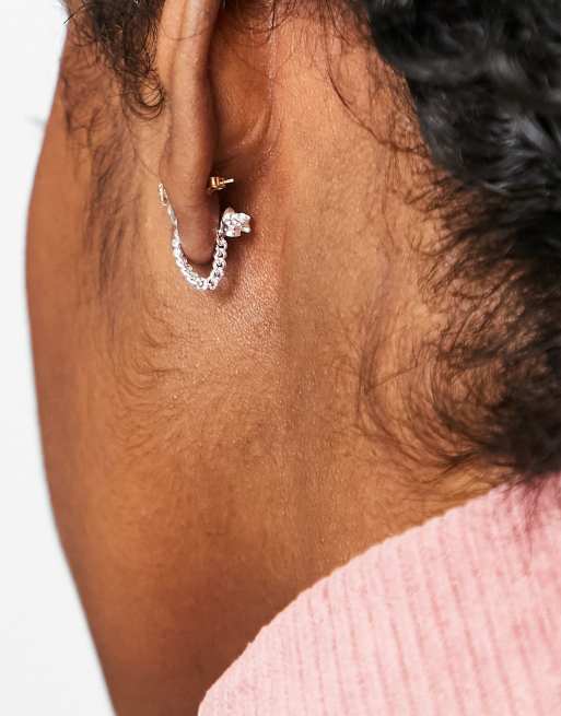 ASOS DESIGN - Boucles d'oreilles avant et arrière en argent massif avec chaîne et motif cœur, 3 de 4
