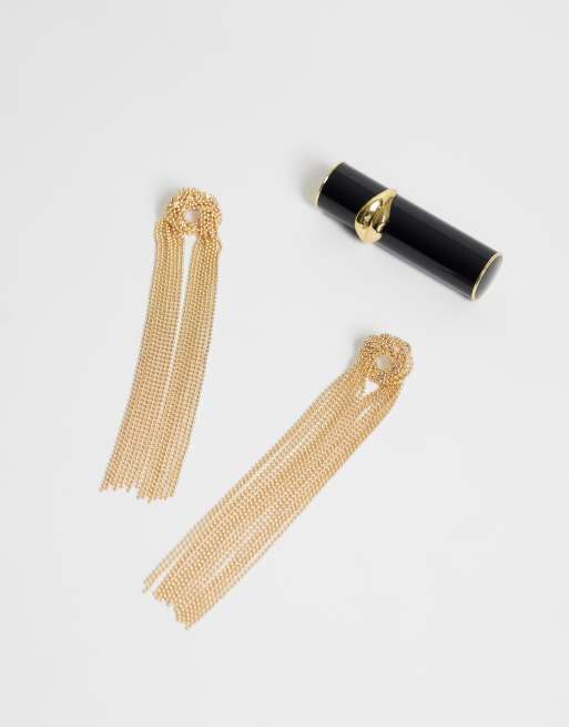 ASOS DESIGN Boucles d'oreilles avec détail à pampille XL doré, 2 de 4