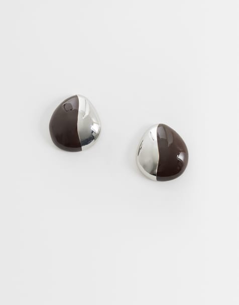 ASOS DESIGN - Boucles d'oreilles avec détail en résine - Argenté/marron chocolat - view 1