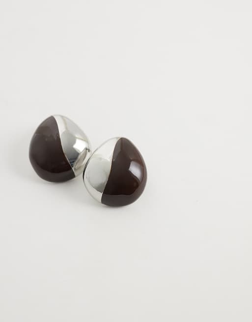 ASOS DESIGN - Boucles d'oreilles avec détail en résine - Argenté/marron chocolat, 4 de 4