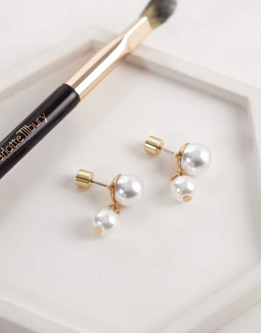 ASOS DESIGN - Boucles d'oreilles avec deux pendants ornées de perles fantaisie - Doré, 2 de 4