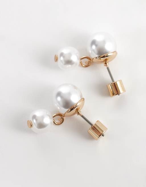 ASOS DESIGN - Boucles d'oreilles avec deux pendants ornées de perles fantaisie - Doré, 3 de 4