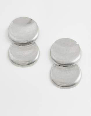 Boucles d'oreilles avec double disque - Argent brossé-Argenté