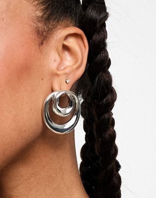 ASOS DESIGN stud earrings in swirl circle design in silver tone - ASOS Price Checker