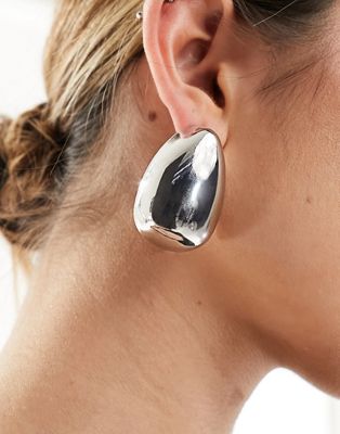 ASOS DESIGN stud earrings with oversized teardrop design in silver tone - ASOS Price Checker