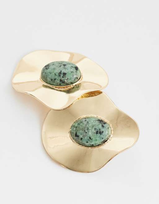 ASOS DESIGN - Boucles d'oreilles avec pendants effet fondu serties de pierres vertes - Doré, 3 de 4