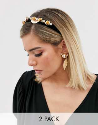 Asos Serre DesignBoucles tête À Avec Feuille Doré Ornés Pendants Fleurs Dorées De D'oreilles Et Perles dChsrtQ