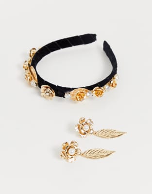 Asos Serre DesignBoucles tête À Avec Feuille Doré Ornés Pendants Fleurs Dorées De D'oreilles Et Perles dChsrtQ