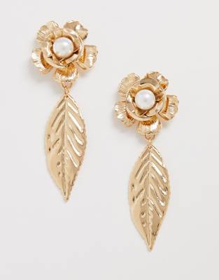 Asos Serre DesignBoucles tête À Avec Feuille Doré Ornés Pendants Fleurs Dorées De D'oreilles Et Perles dChsrtQ