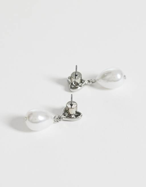 ASOS DESIGN - Boucles d'oreilles avec petit cœur et pendant perle fantaisie - Argenté, 4 de 4