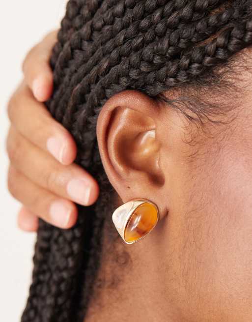 ASOS DESIGN - Boucles d'oreilles avec pierres fantaisie blanc cassé et ambre - Doré, 3 de 3