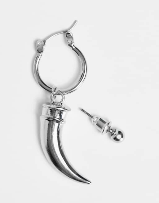 ASOS DESIGN - Boucles d'oreilles avec puce et anneau à pendentif défense d'éléphant - Argenté