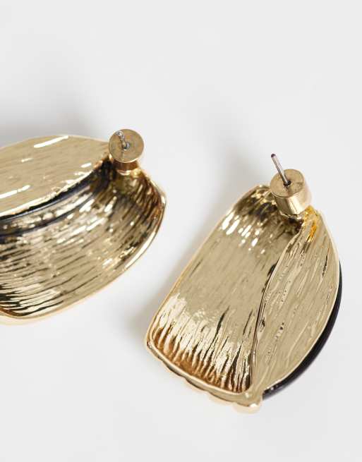 ASOS DESIGN boucles d'oreilles clous avec pierres noires et finition dorée, 2 de 4