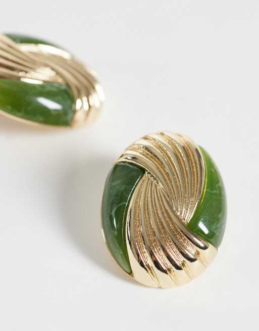 ASOS DESIGN boucles d’oreilles clous en résine verte mélangée et finition dorée - doré, 3 de 4