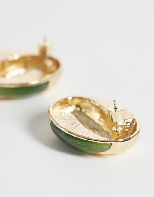 ASOS DESIGN boucles d’oreilles clous en résine verte mélangée et finition dorée - doré, 4 de 4