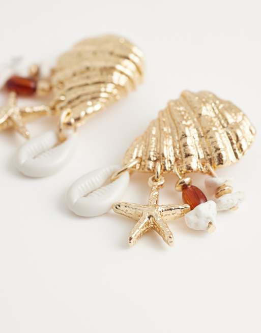 ASOS DESIGN - Boucles d'oreilles coquillage à breloques océan - Doré, 4 de 4