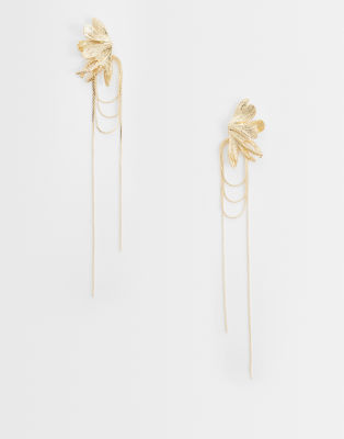 ASOS DESIGN - Boucles d'oreilles demi-fleurs à chaînes pendantes - Doré