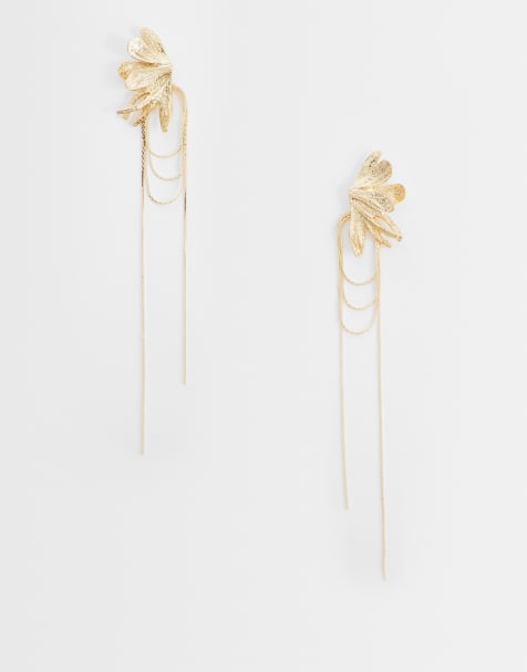 ASOS DESIGN - Boucles d'oreilles demi-fleurs à chaînes pendantes - Doré - view 1