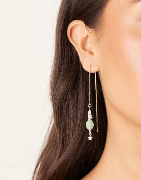 ASOS DESIGN - Boucles d'oreilles dépareillées avec pierres synthétiques vertes - Doré - view 1
