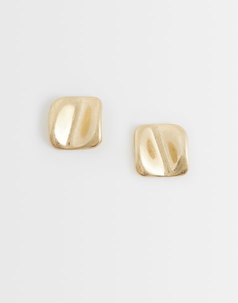 ASOS DESIGN - Boucles d'oreilles design abstrait effet brossé - Doré - view 1