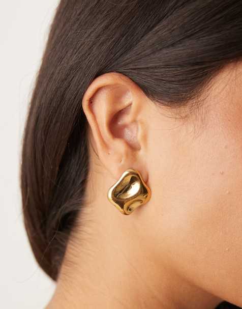 ASOS DESIGN - Boucles d'oreilles en acier inoxydable étanche effet fondu - Doré - view 1