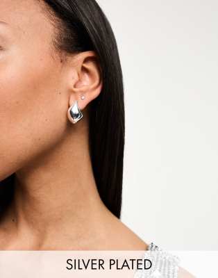 ASOS DESIGN silver plated earrings with molten stud design - ASOS Price Checker