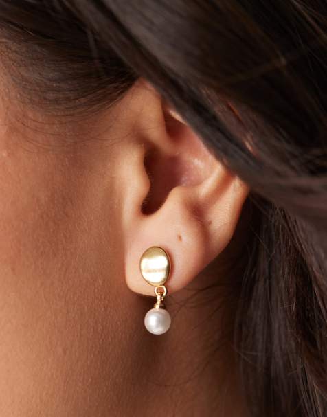 ASOS DESIGN - Boucles d'oreilles en plaqué or 14 carats avec perles fantaisie - Doré - view 1
