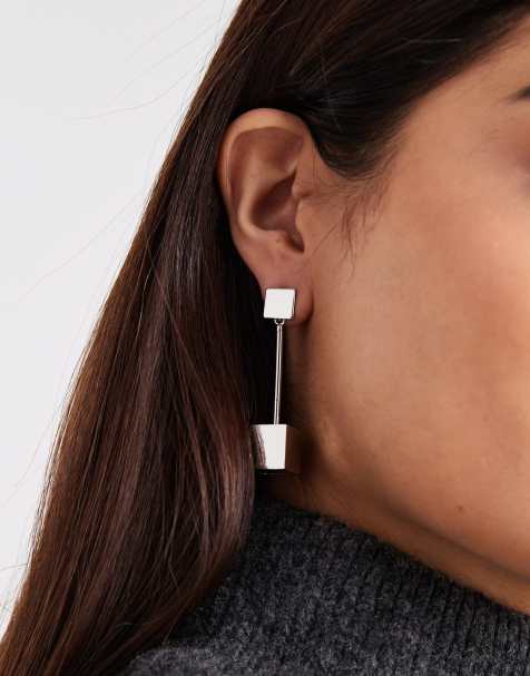 ASOS DESIGN - Boucles d'oreilles épurées avec pendant cube en 3D - Argenté - view 1