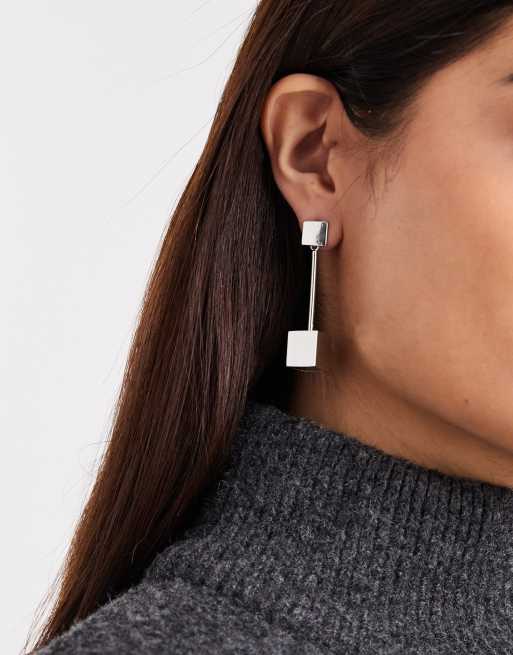 ASOS DESIGN - Boucles d'oreilles épurées avec pendant cube en 3D - Argenté, 3 de 3