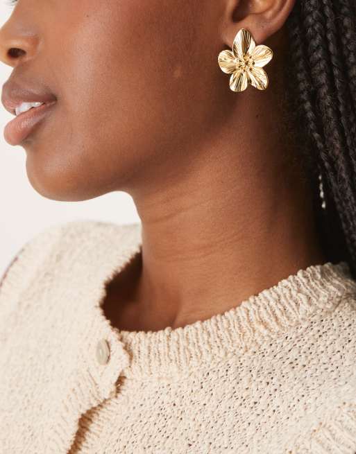 ASOS DESIGN - Boucles d'oreilles fleur en acier inoxydable étanche - Doré, 3 de 3