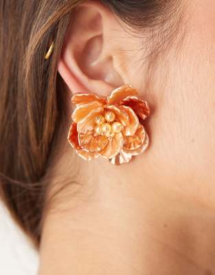 ASOS DESIGN - Boucles d'oreilles fleur - Orange-rose