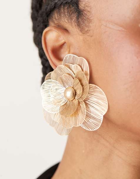 ASOS DESIGN - Boucles d'oreilles fleurs oversize - Doré - view 1