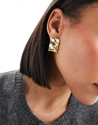 ASOS DESIGN stud earrings with molten hammered design in gold tone - ASOS Price Checker