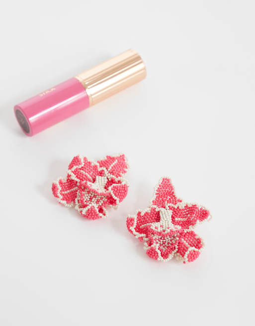 ASOS DESIGN - Boucles d'oreilles orchidées ornées de perles - Rose, 2 de 4