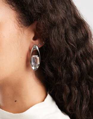 ASOS DESIGN - Boucles d'oreilles ovales à cristaux transparents étincelants - Argenté