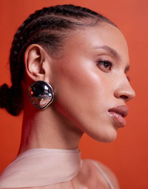 ASOS DESIGN - Boucles d'oreilles oversize avec détail circulaire fondu - Argenté