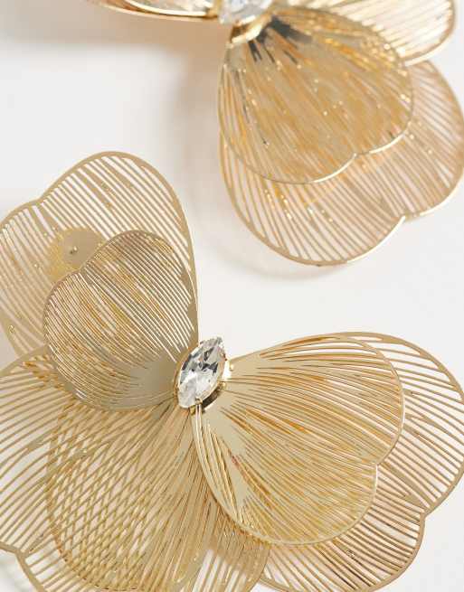 ASOS DESIGN - Boucles d'oreilles oversize demi-fleurs en fils métalliques - Doré, 4 de 4